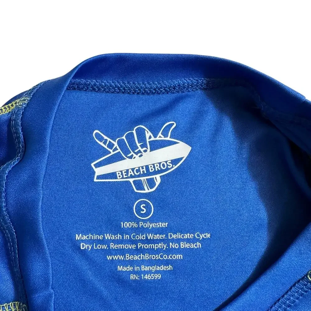 Beach Bros Mens UPF 50+ Long Sleeve Rash Guard Blue Small Swimwear Vacation New
